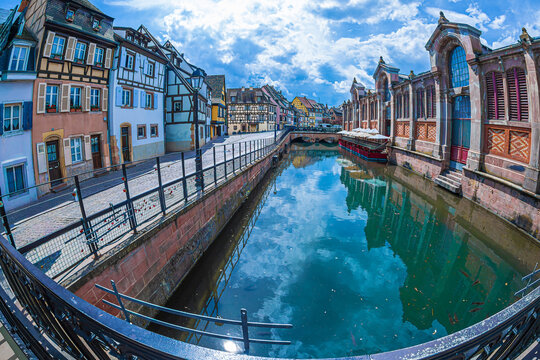Colmar, France: Streets with traditional medieval Alsatian buildings. First mentioned by Charlemagne in 884. The city is renowned for its well-preserved old town.