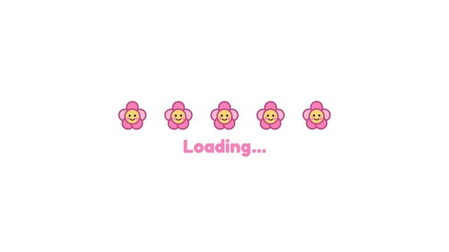 Cute flower loading animation with bouncing icons on white and green screen background