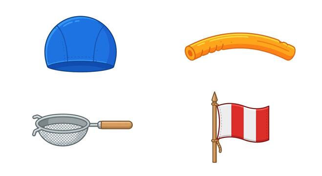 Summer icon collection featuring swimming cap pool noodle and flag