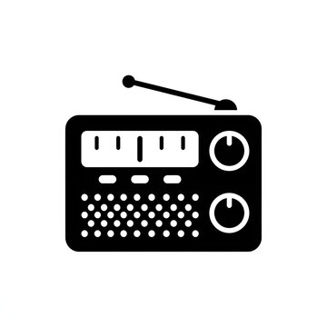 Radio glyph icon isolated on white background, retro audio and broadcast symbol
