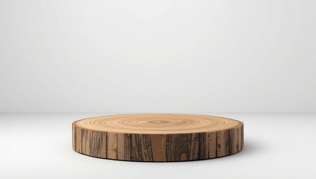 Wooden circular pedestal with a textured surface