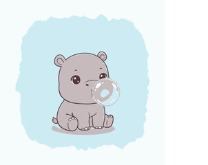 Fototapeta premium Cute Cartoon Baby Hippo Animal.