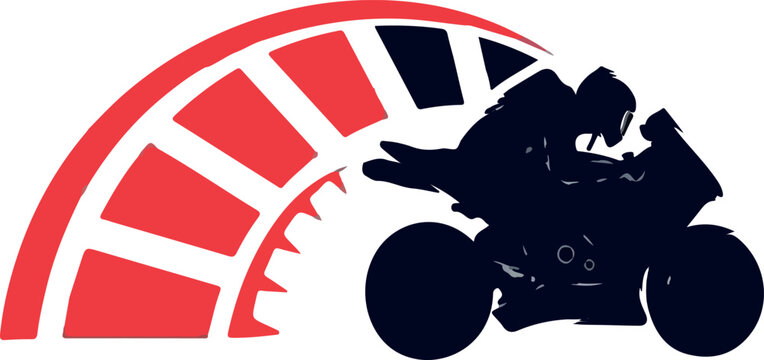 Sports Motorcycle Racer and Speedometer Vector Logo