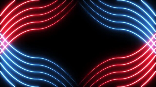 Neon wave motion background, with red and, blue glowing light, lines, abstract dynamic, frame overlay