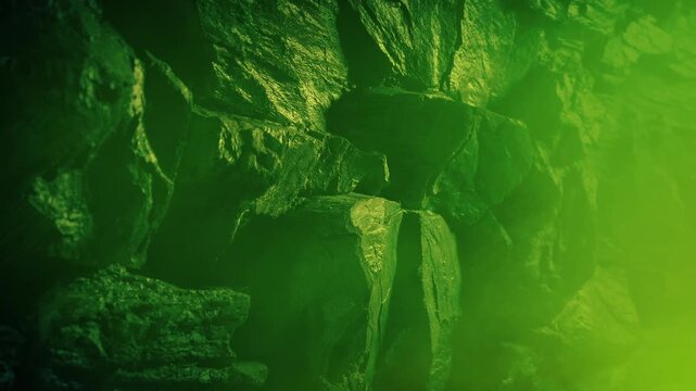 Creepy Green Cave Wall With Mist Fantasy Scene
