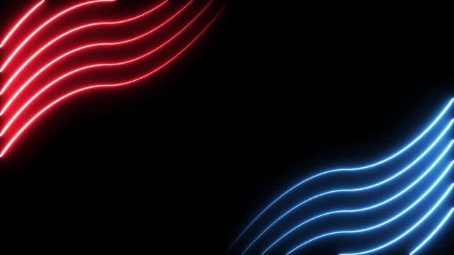 Abstract neon wave background, with glowing red, and blue light, trails
