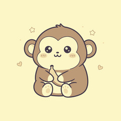 Fototapeta premium Cute Cartoon Monkey Sitting Down.