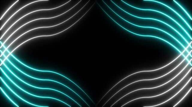 Neon wave frame abstract background, with glowing cyan, and white light, lines