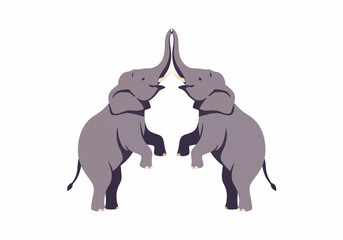 Obraz premium Symmetrical elephants touching trunks in natural setting