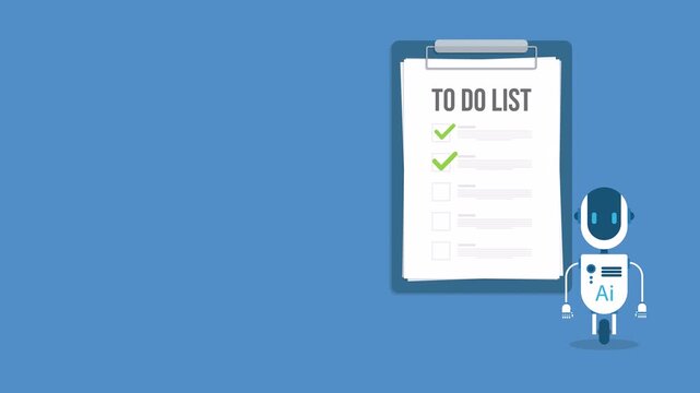Robot with artificial intelligence and to do list. Successful execution of business tasks at the office.	
