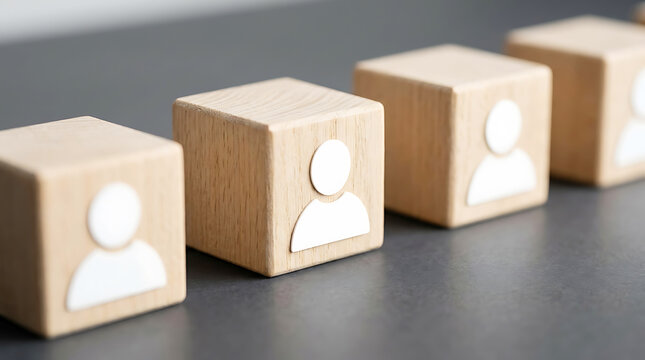 Wooden Cubes With Human User Icons Representing Customer Service Team Management And User Profile Concept