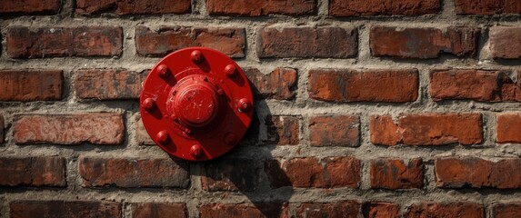 Fototapeta premium Red fire hydrant on a brick wall