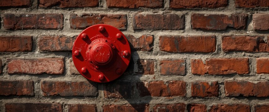 Red fire hydrant on a brick wall