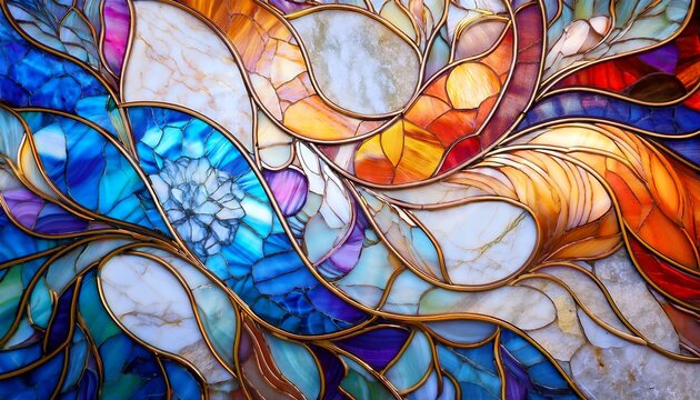 the charm of stained glass into a dreamy marble background combine intricate patterns translucent colors and a sense of ether