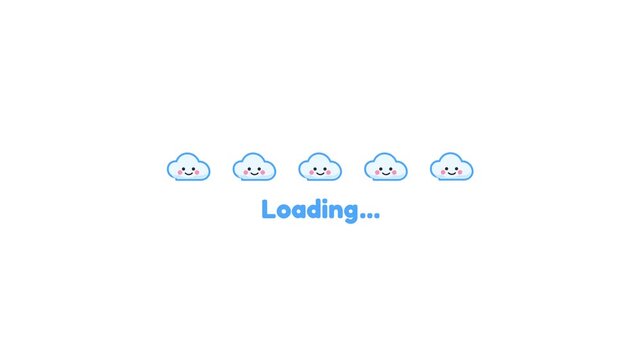 Cute cloud loading animation with bouncing icons on white and green screen background