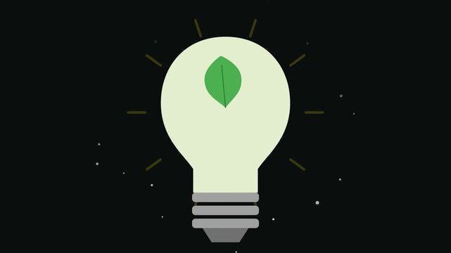 Green Energy Idea Light Bulb Animation with Glowing Leaf Symbolizing Sustainable Innovation and Eco Solutions