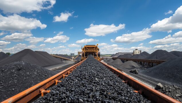 Industrial coal conveyor belt system at a large mining facility
