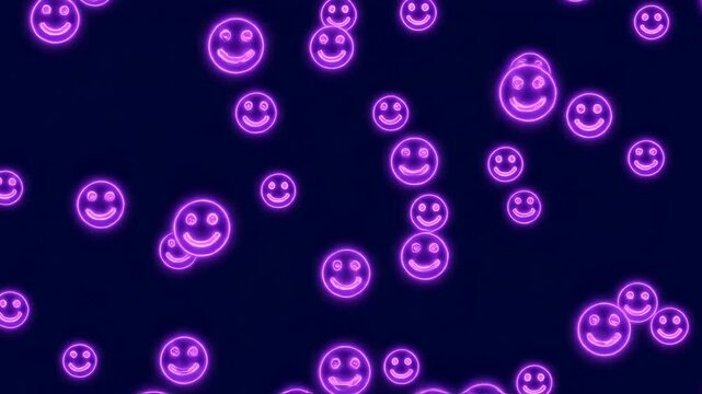 Glowing purple smiley faces floating against a dark blue background
