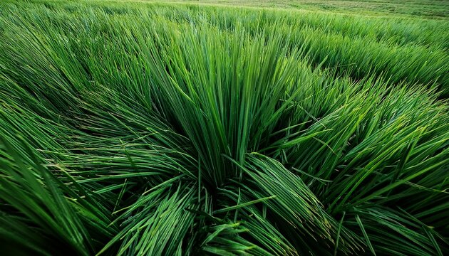 close up of slender ryegrass blades creating a dense pattern of green lines