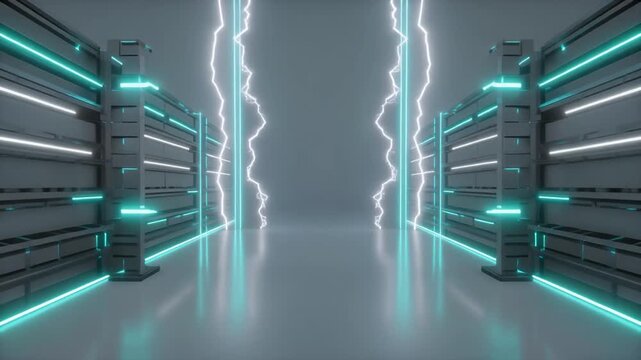 高電圧の閃光のように輝くツインタワーのデジタルツイン建築モデル