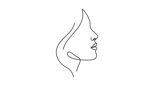Minimalist continuous line drawing of a woman's profile face on white background