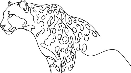 Continuous line drawing of a leopard with abstract spots, elegant and minimalist art © islamic