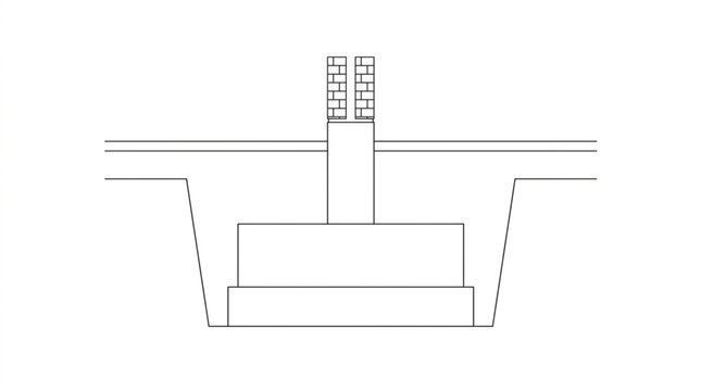 Concrete Footing Foundation and Brick Column Cross Section Technical Line Drawing Vector Illustration
