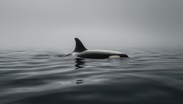 Monochrome depiction of an orca whale moving in artistic AI generated waters