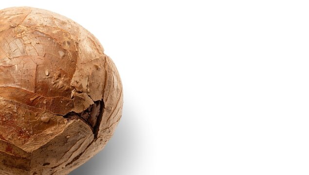 Organic surface details of Dioscorea rubella root against a crisp white backdrop