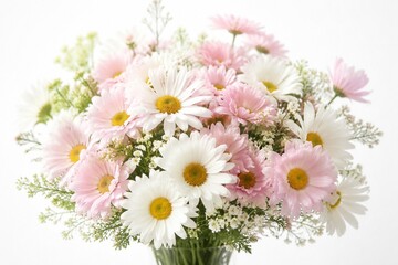 Fototapeta premium A delicate bouquet of daisies against a pristine white background, radiating simplicity and elegance.