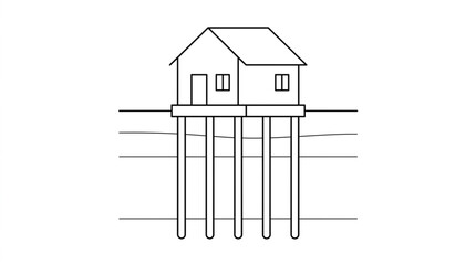 Obraz premium House Pile Foundation Structural Line Art Diagram