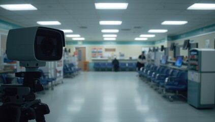 Obraz premium Security camera monitoring an empty hospital waiting room