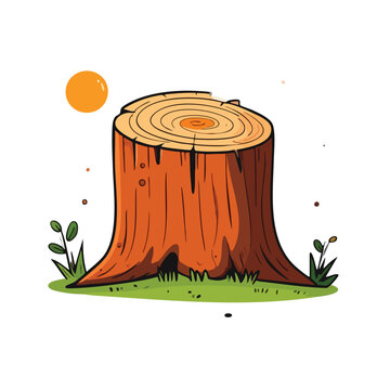 Cartoon Illustration of a Tree Stump in a Field.