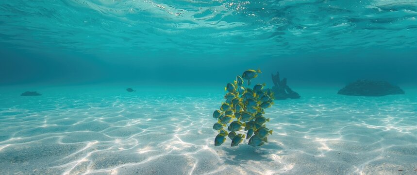 Underwater scene with fish swimming near sandy seabed