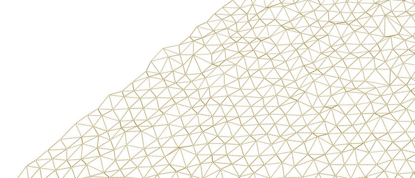 Minimalist gold dotted triangular grid pattern on white background texture