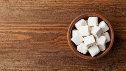 Fototapeta premium Marshmallows in a wooden bowl on a rustic table