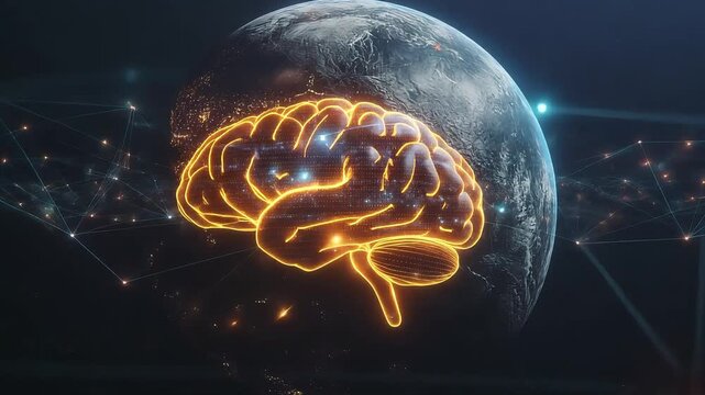 Digital brain global network connectivity over earth in space
