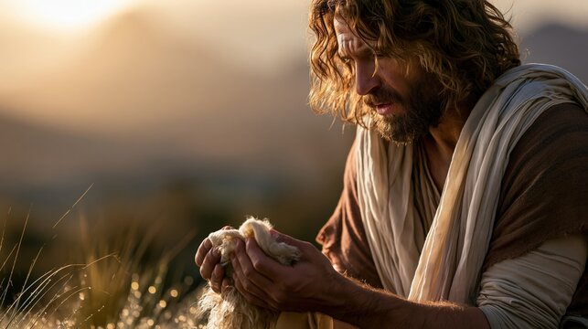 Gideon kneeling beside a fleece covered with morning dew seeking God's confirmation at dawn.