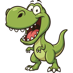 Fototapeta premium A cartoon dinosaur with a big smile is standing on its legs.