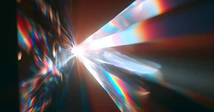 Achromatic RGB prism lens flare with vibrant light refraction and distorted optics. Perfect for creative cinematography, overlays, and modern digital design.