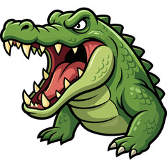 Obraz premium A cartoon crocodile with sharp teeth and scaly skin appears angry.
