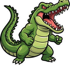 Naklejka premium A large green cartoon crocodile stands aggressively in a neutral environment.