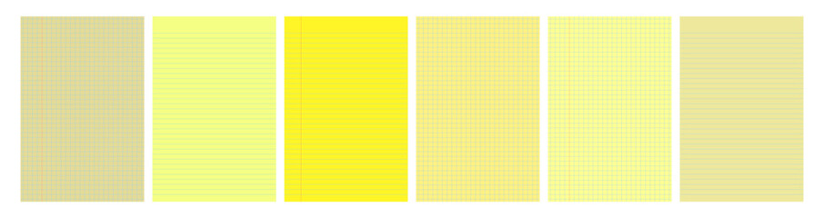 Set of yellow legal pad pages with lined or grid designs © dniprodd