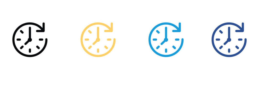 Time history icon set, clock with rotating arrow symbol, clock rollback or refresh vector