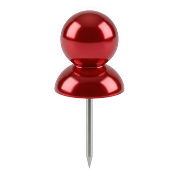 Bright red push pin on a flat surface isolated on transparent background