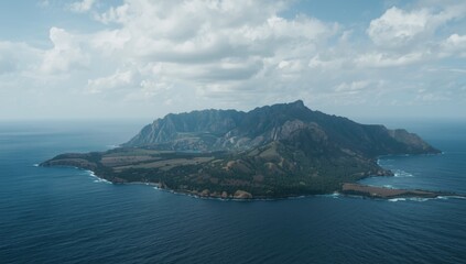 Fototapeta premium Aerial view of an island surrounded by ocean