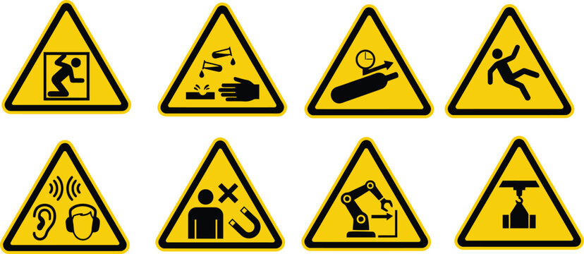 Warning signs for hazardous environments and safety precautions