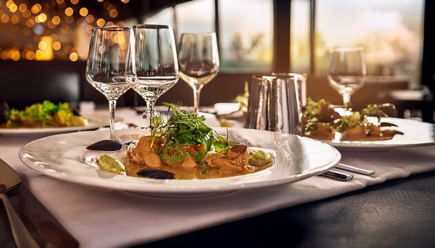 luxury travel concept featuring fine dining in an exclusive fancy restaurant with exquisite cuisine and great service