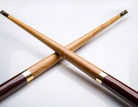 two pool cues isolated white background for billiards game