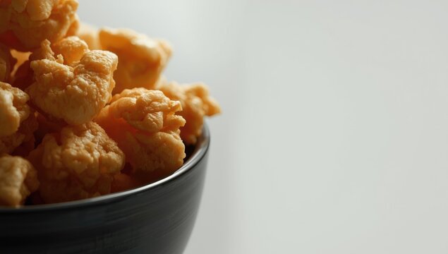 Bowl of buttery popcorn against a light background